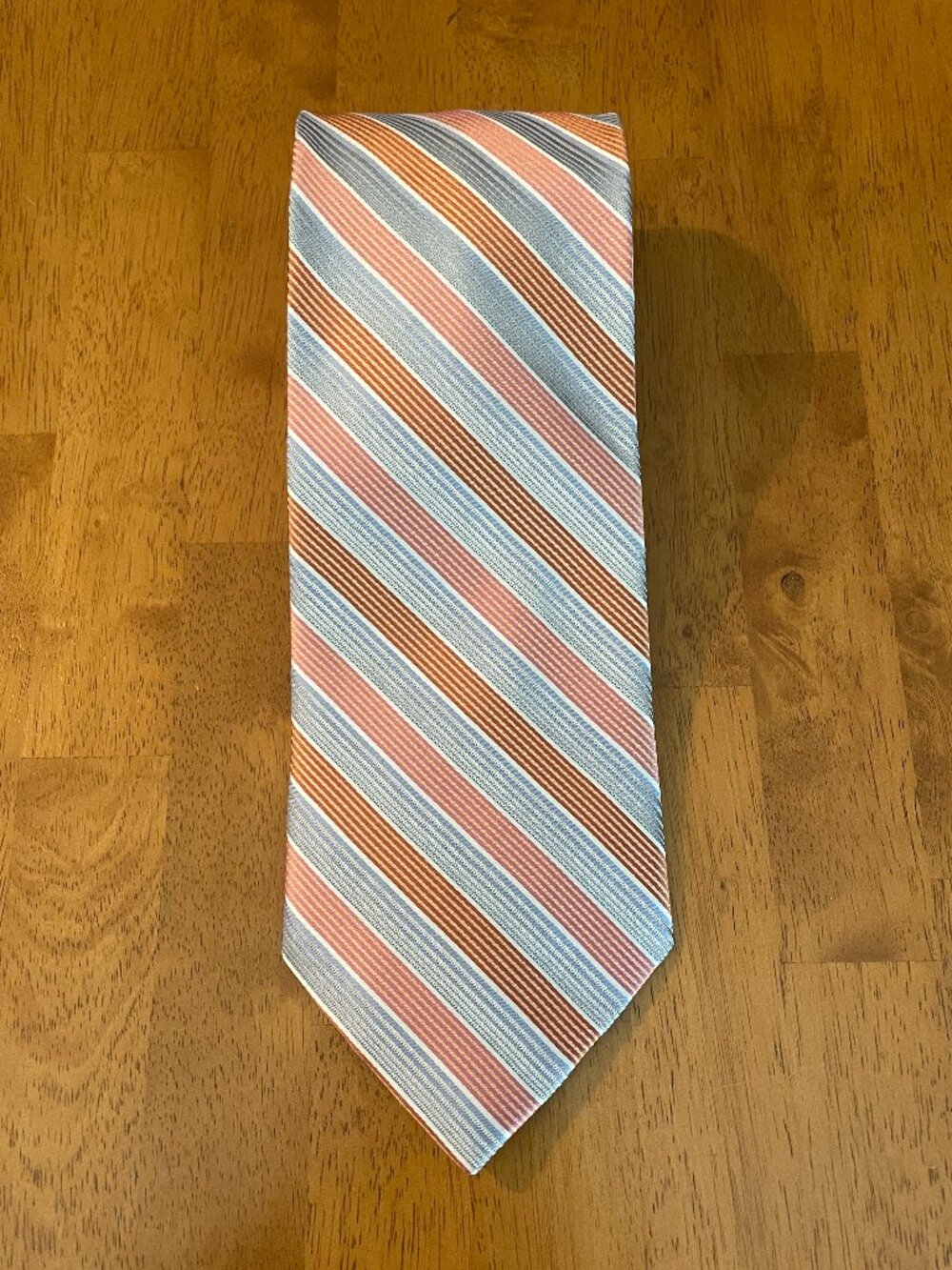 Claiborne diagonal striped gray white orange pink silk tie